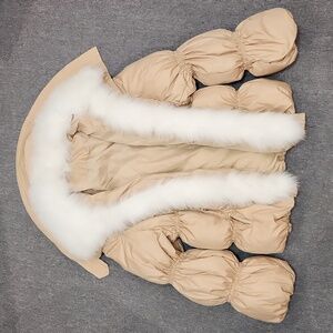 NWOT Real Fox Fur Goose Down Jacket with Long Fox Fur Trim